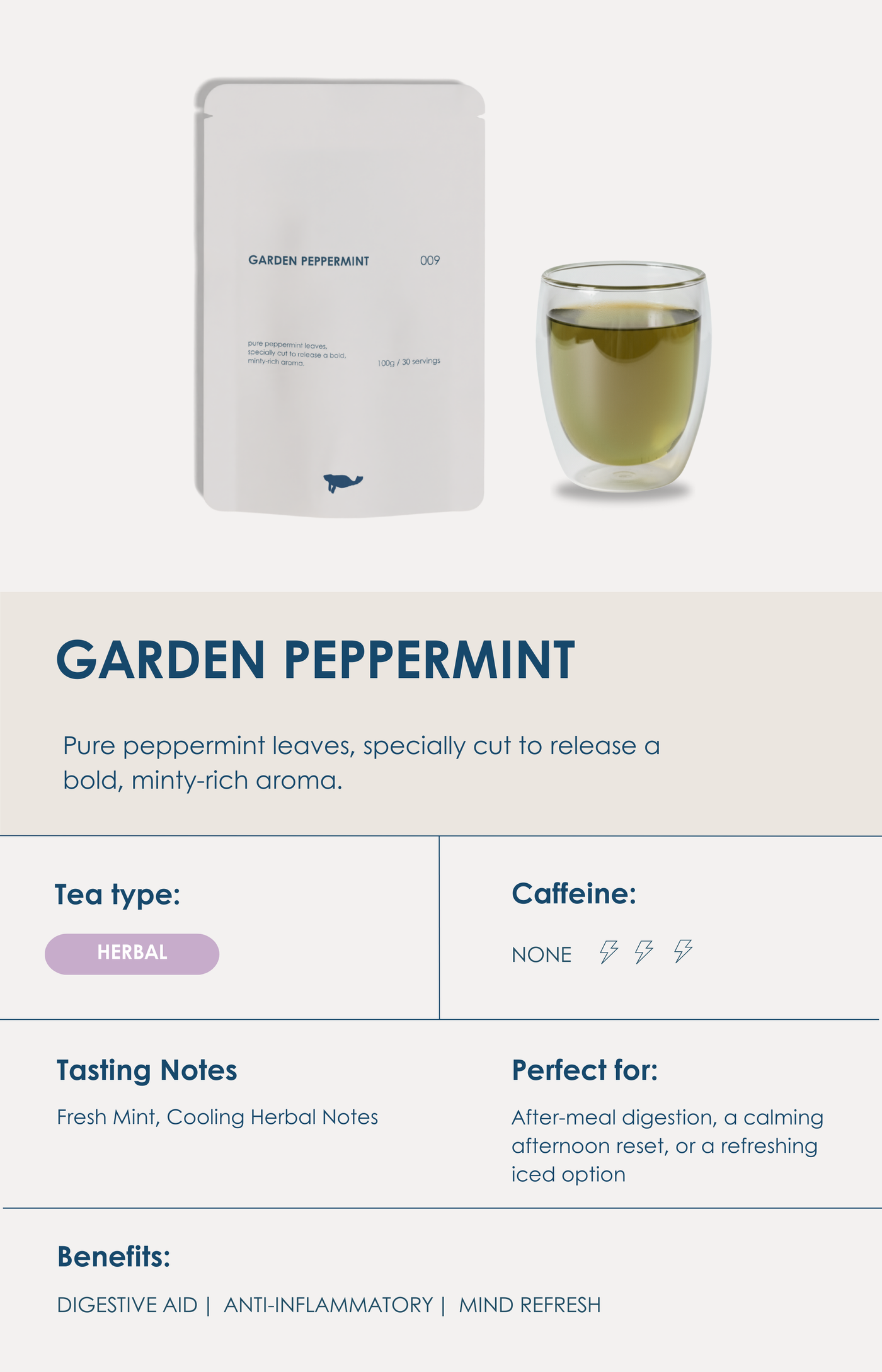 Marna Garden Peppermint loose-leaf peppermint herbal tea.