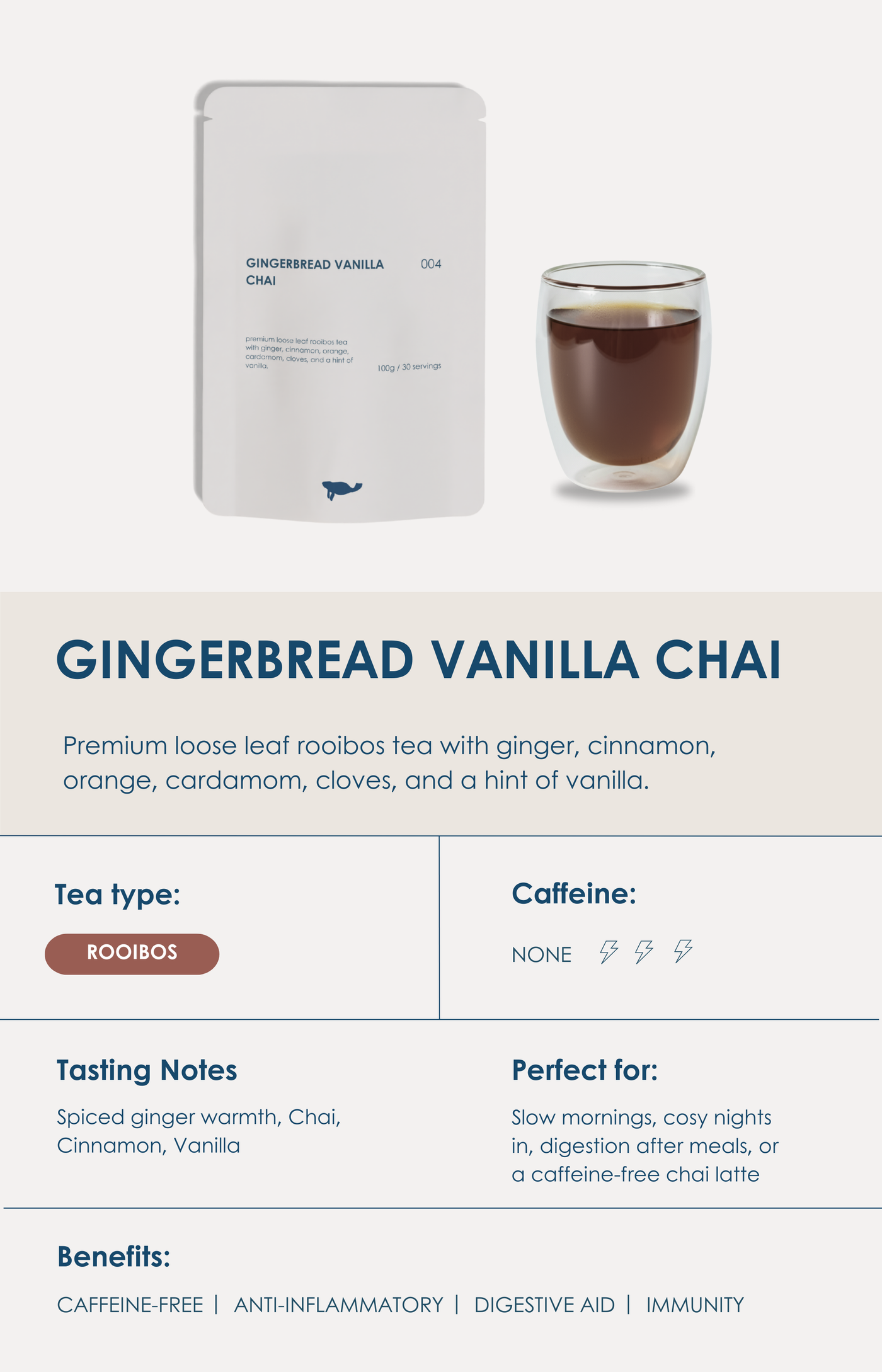 Marna Gingerbread Vanilla Chai loose-leaf spiced tea with vanilla.