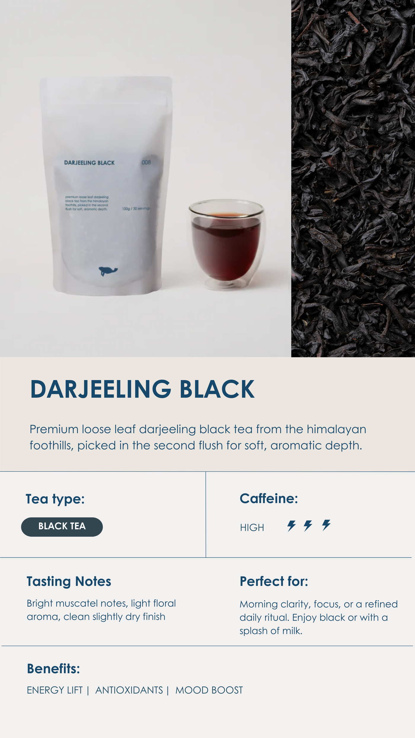 Marna Second Flush Darjeeling Black loose-leaf Indian black tea.
